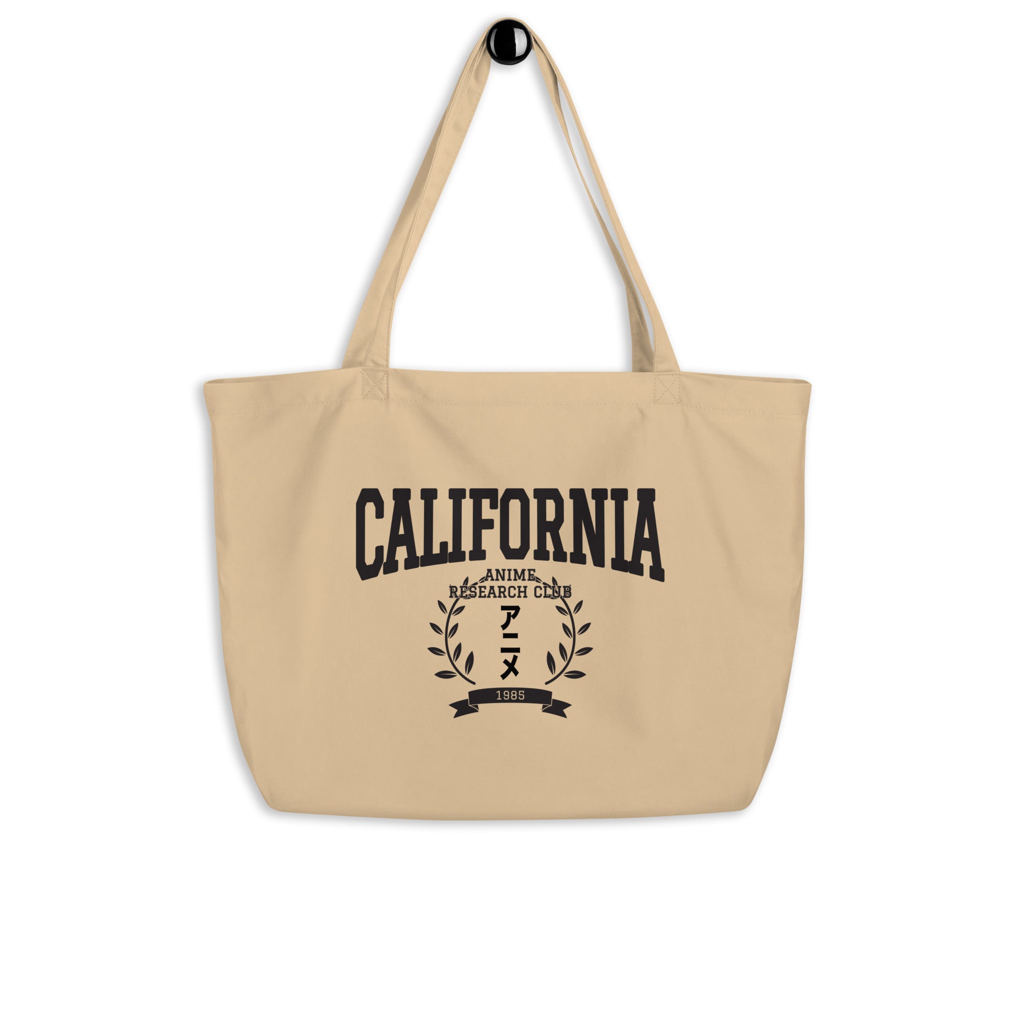 California Anime Research Club Fun Graphic Large Tote Bag-Beige