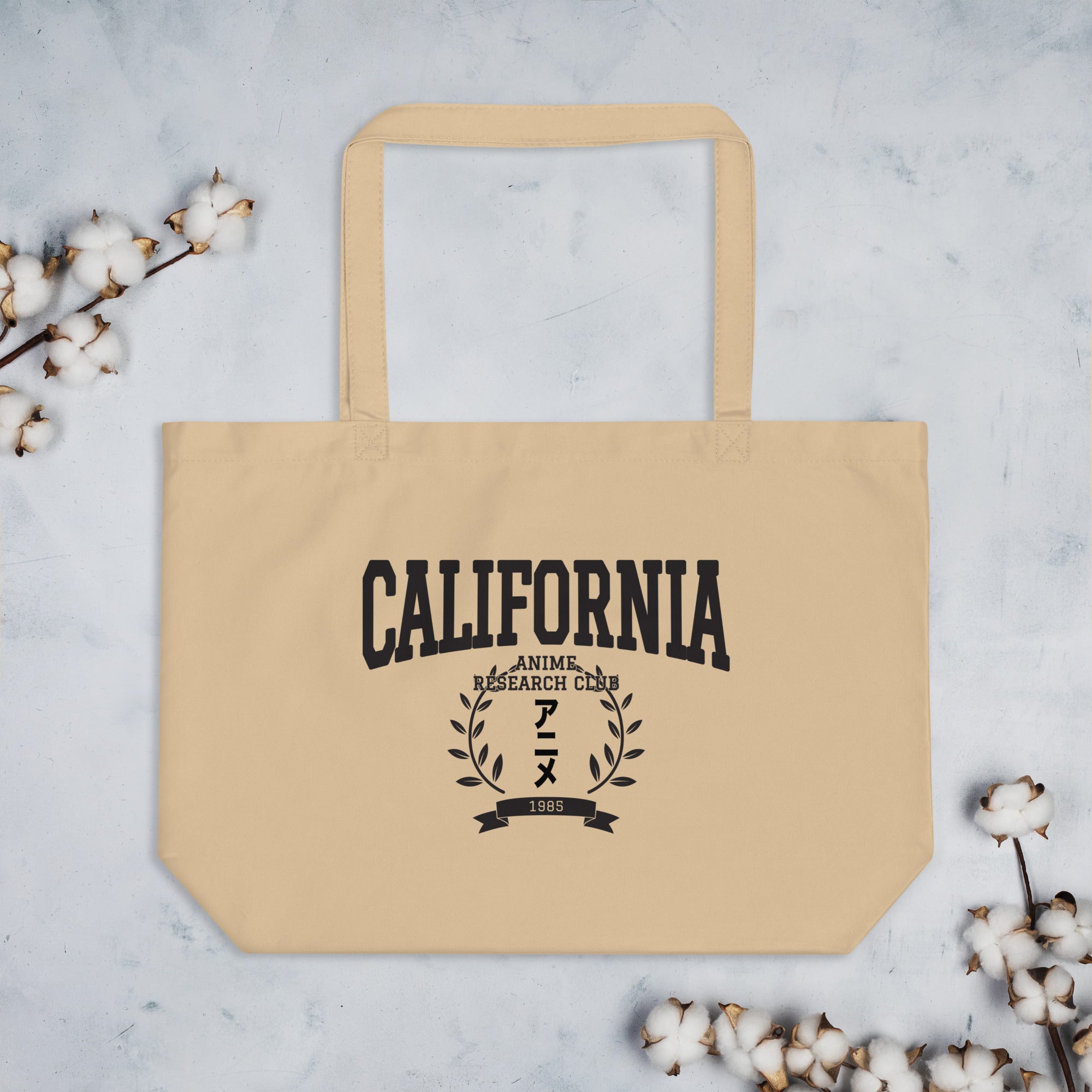 California Anime Research Club Fun Graphic Large Tote Bag-Beige