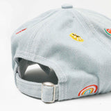 Rainbow and Fruits Embroidered Cute Washed Denim Baseball Cap - BUCKET POPCORN