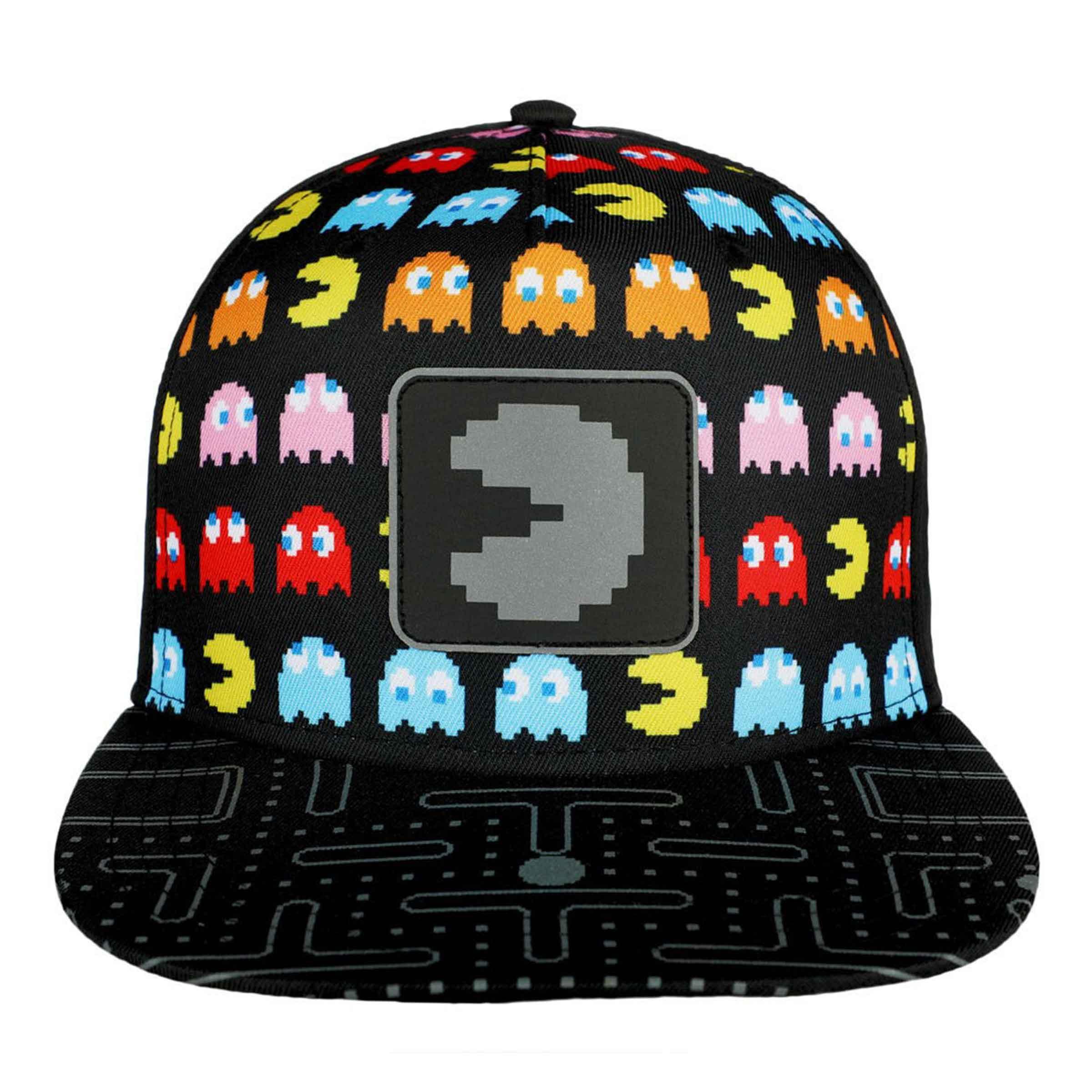 Pac-Man AOP Print Patch Youth Flat Bill Snapback Hat - BUCKET POPCORN