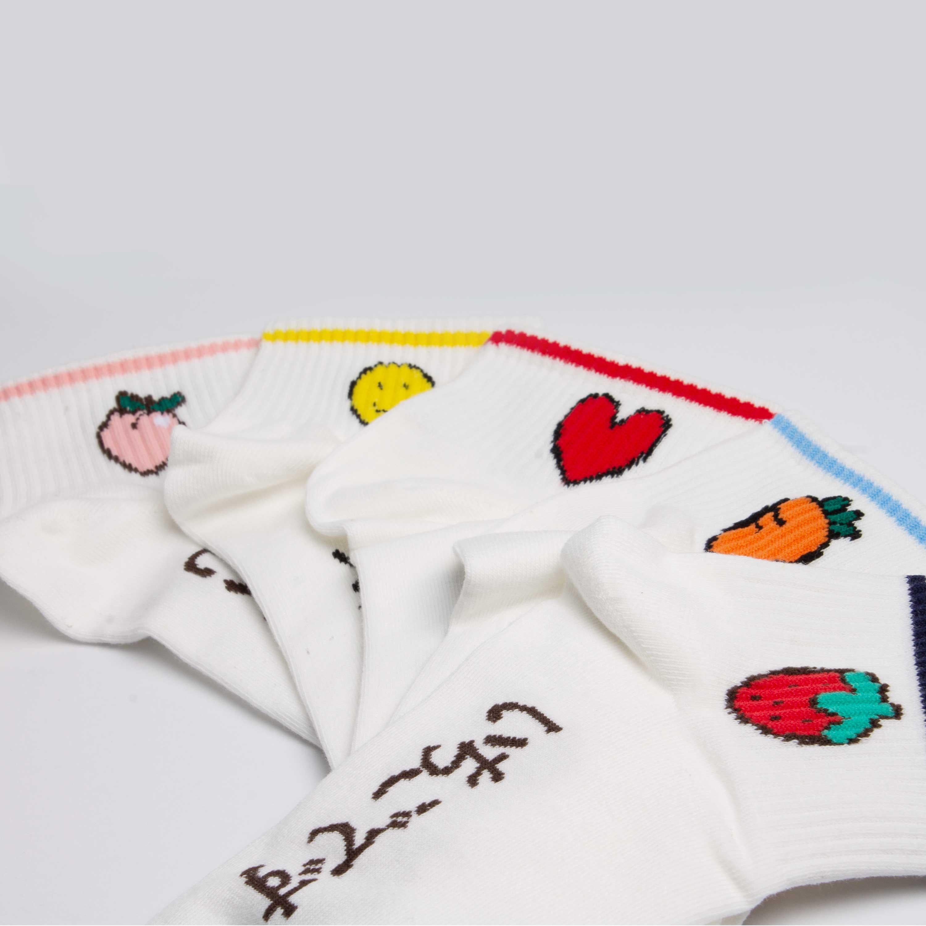 Womens Cute Fruit Icon Japanese Word Anklet Socks - BUCKET POPCORN