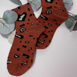 Womens Cute Leopard All Over Print Crew Socks - BUCKET POPCORN