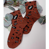 Womens Cute Leopard All Over Print Crew Socks - BUCKET POPCORN