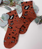 Womens Cute Leopard All Over Print Crew Socks - BUCKET POPCORN