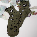 Womens Cute Leopard All Over Print Crew Socks - BUCKET POPCORN