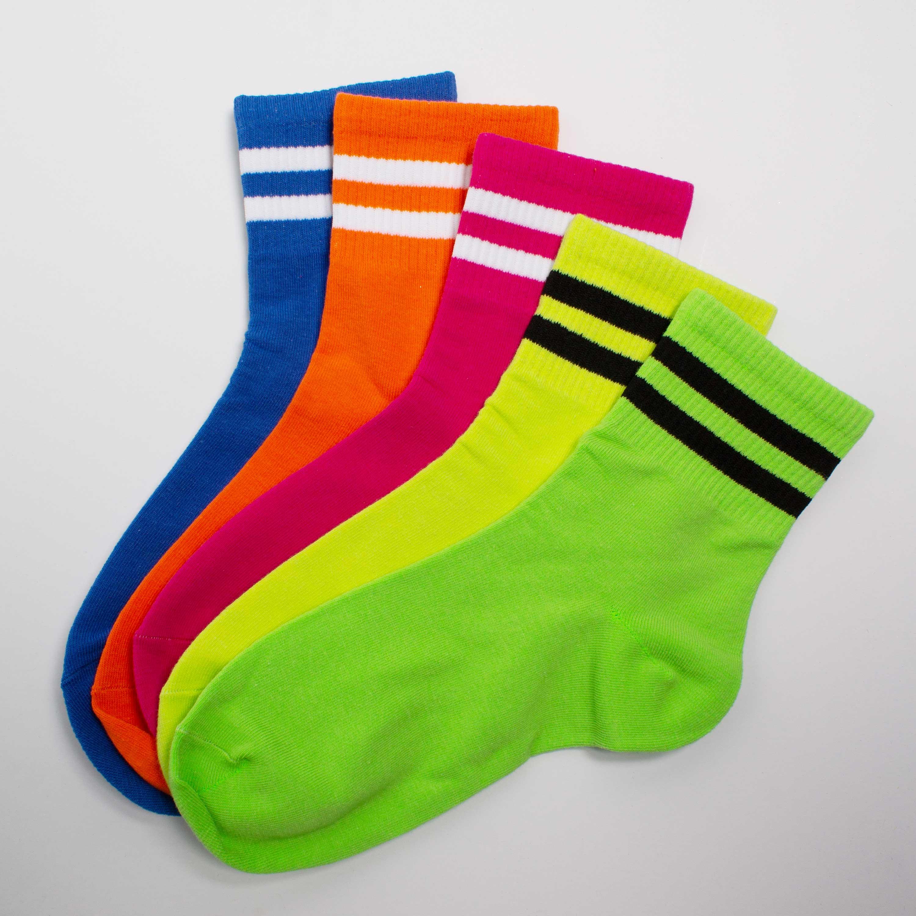 Womens Striped Neon Color Cute Crew Socks - BUCKET POPCORN
