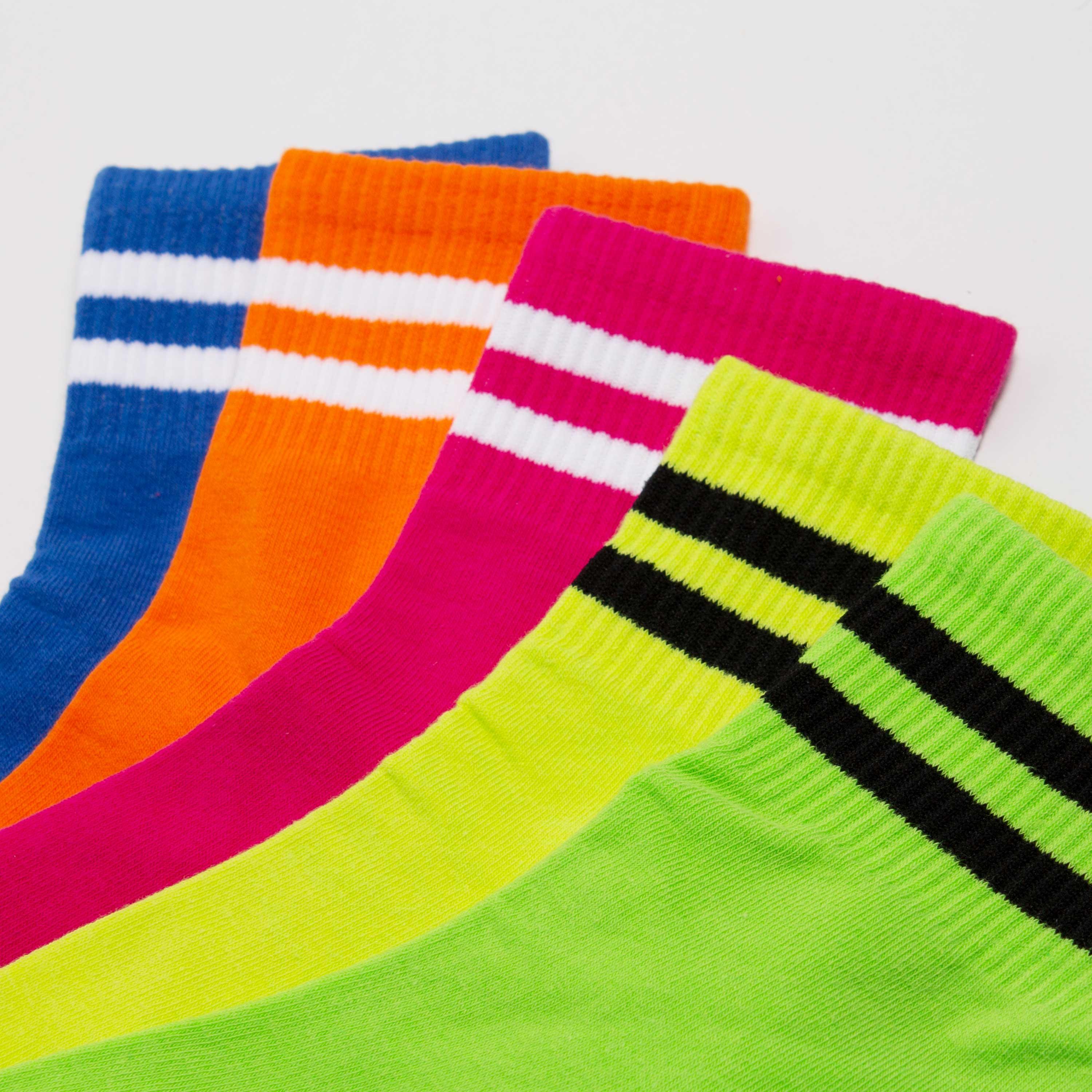 Womens Striped Neon Color Cute Crew Socks - BUCKET POPCORN