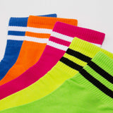 Womens Striped Neon Color Cute Crew Socks - BUCKET POPCORN
