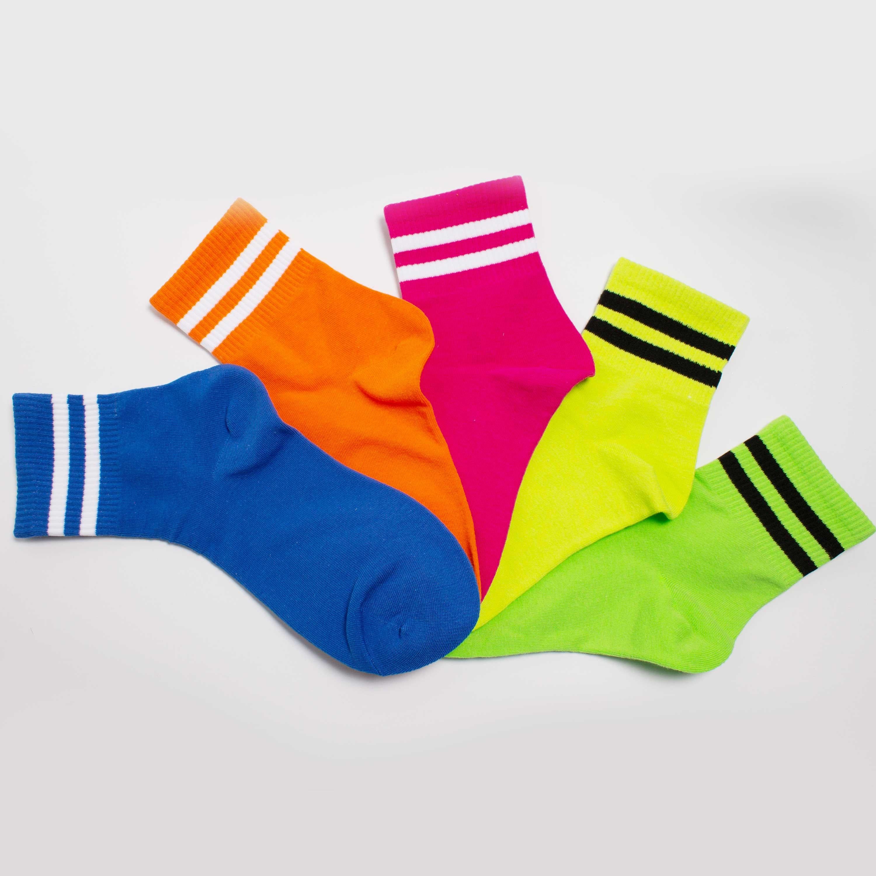 Womens Striped Neon Color Cute Crew Socks - BUCKET POPCORN