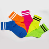 Womens Striped Neon Color Cute Crew Socks - BUCKET POPCORN