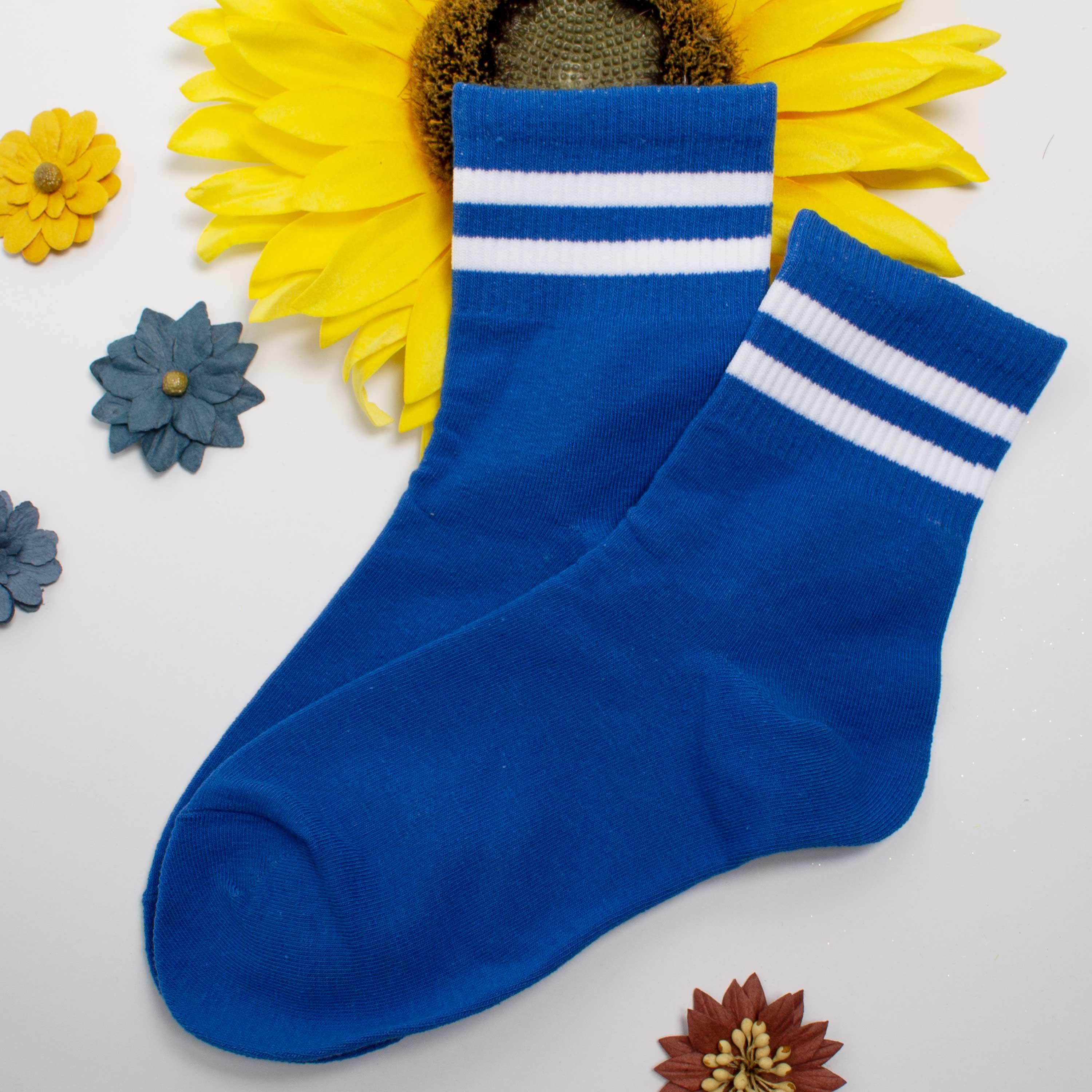 Womens Striped Neon Color Cute Crew Socks - BUCKET POPCORN