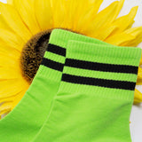 Womens Striped Neon Color Cute Crew Socks - BUCKET POPCORN