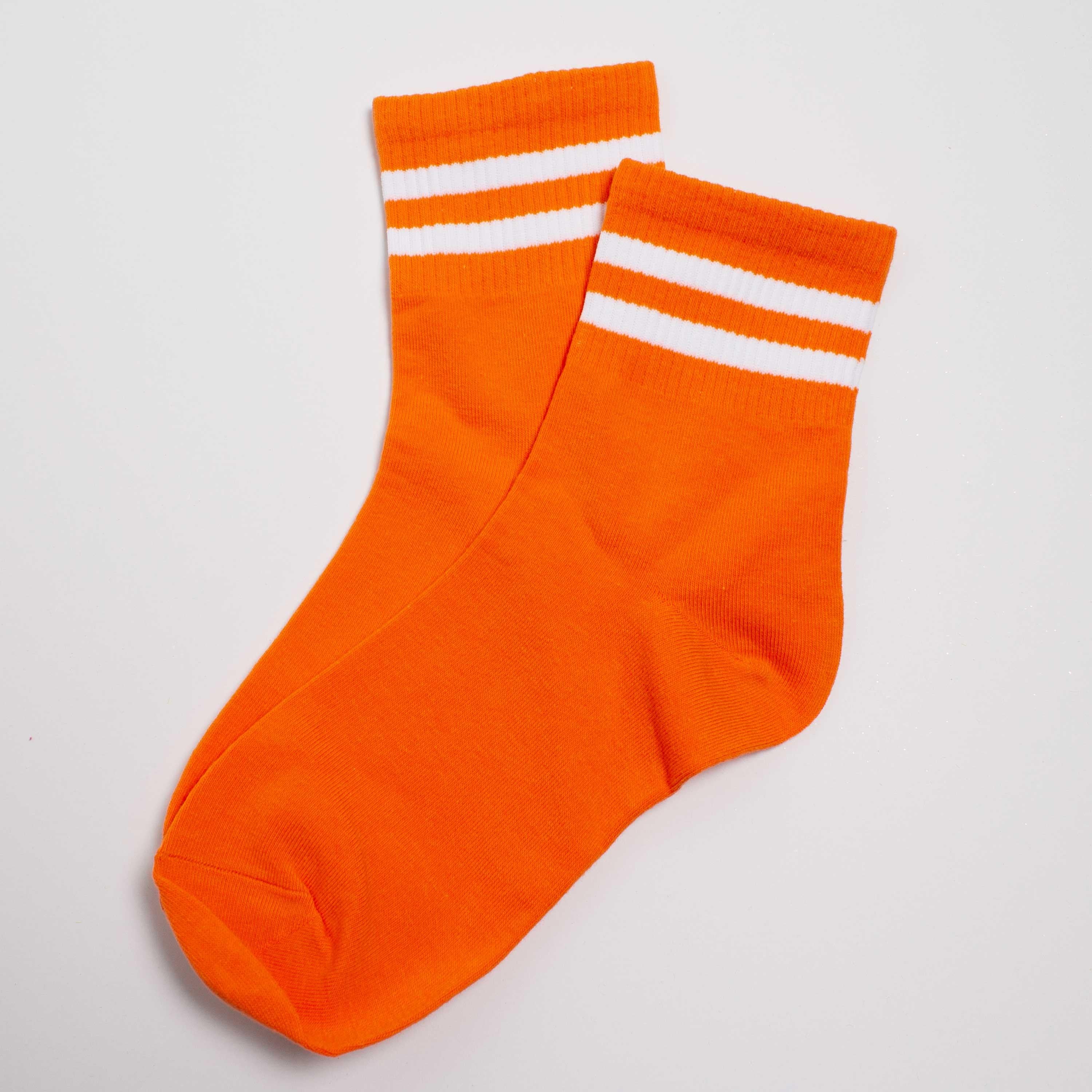 Womens Striped Neon Color Cute Crew Socks - BUCKET POPCORN