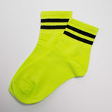 Womens Striped Neon Color Cute Crew Socks - BUCKET POPCORN