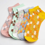 Womesn Cute Textured Checker Anklet Socks - BUCKET POPCORN