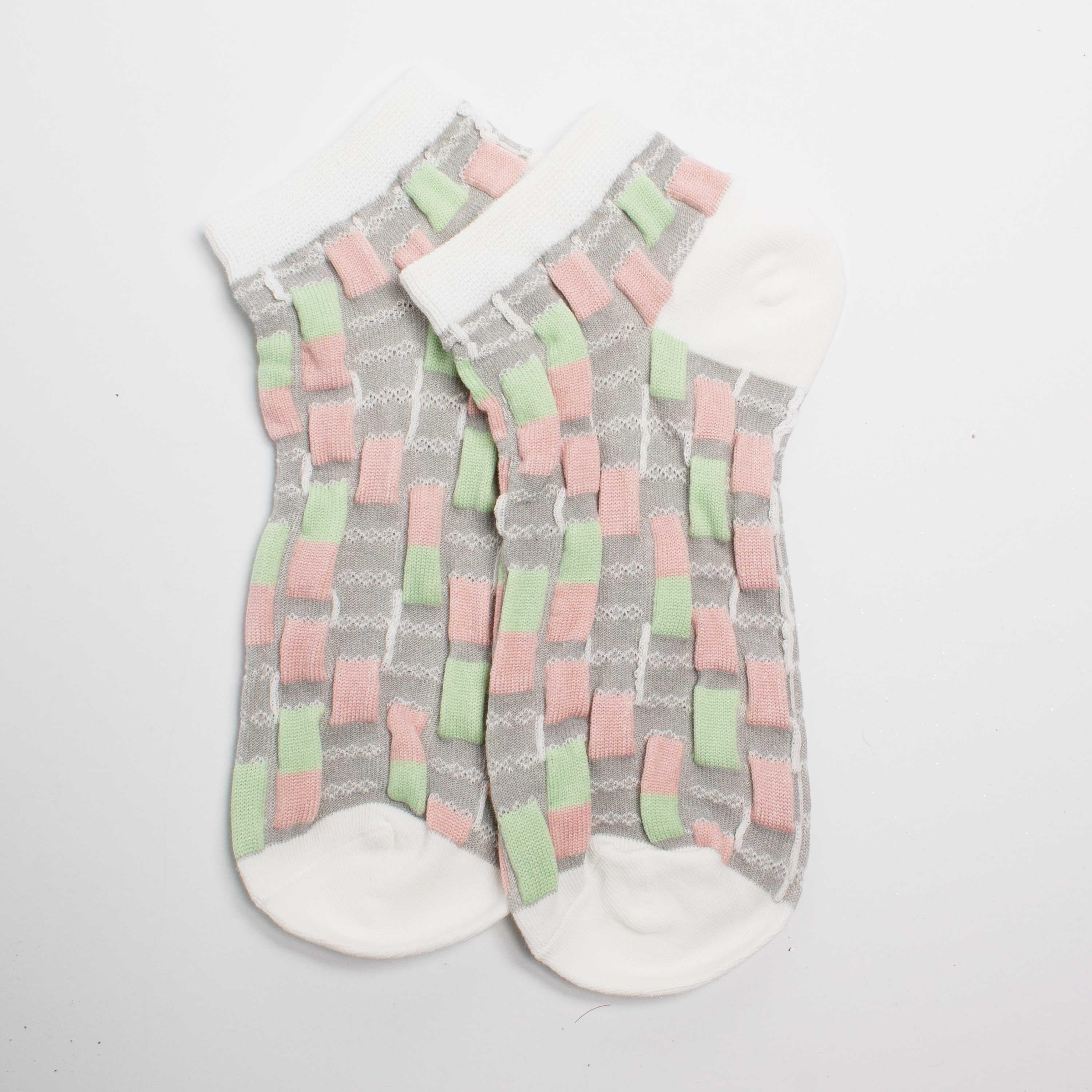 Womesn Cute Textured Checker Anklet Socks - BUCKET POPCORN