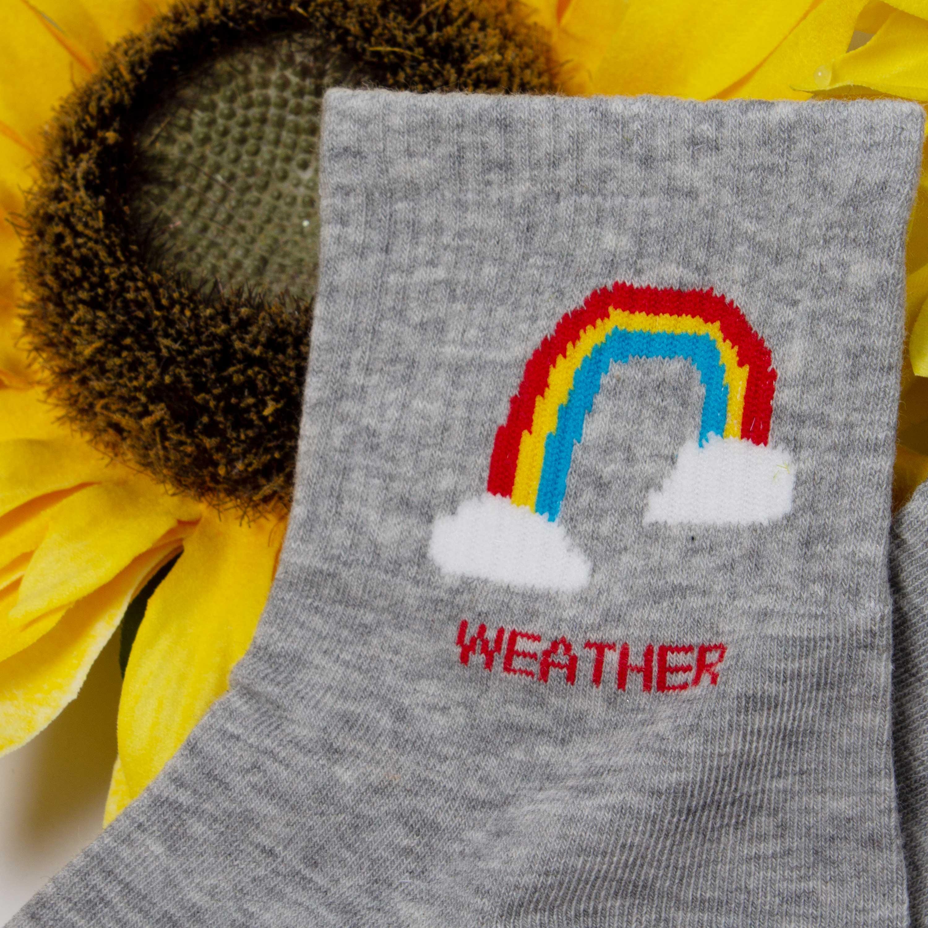 Womens Cute Weather Icon Crew Socks - BUCKET POPCORN