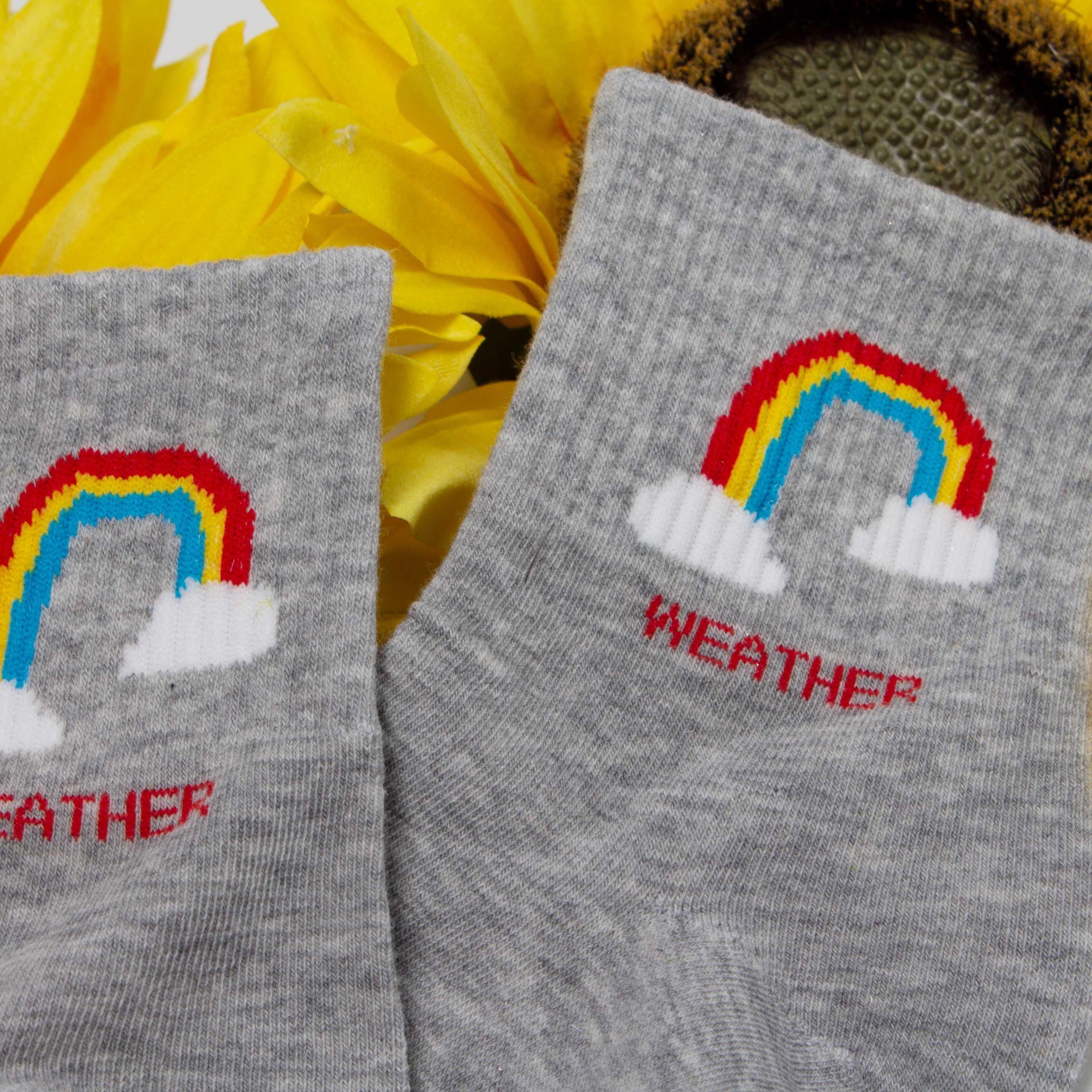 Womens Cute Weather Icon Crew Socks - BUCKET POPCORN