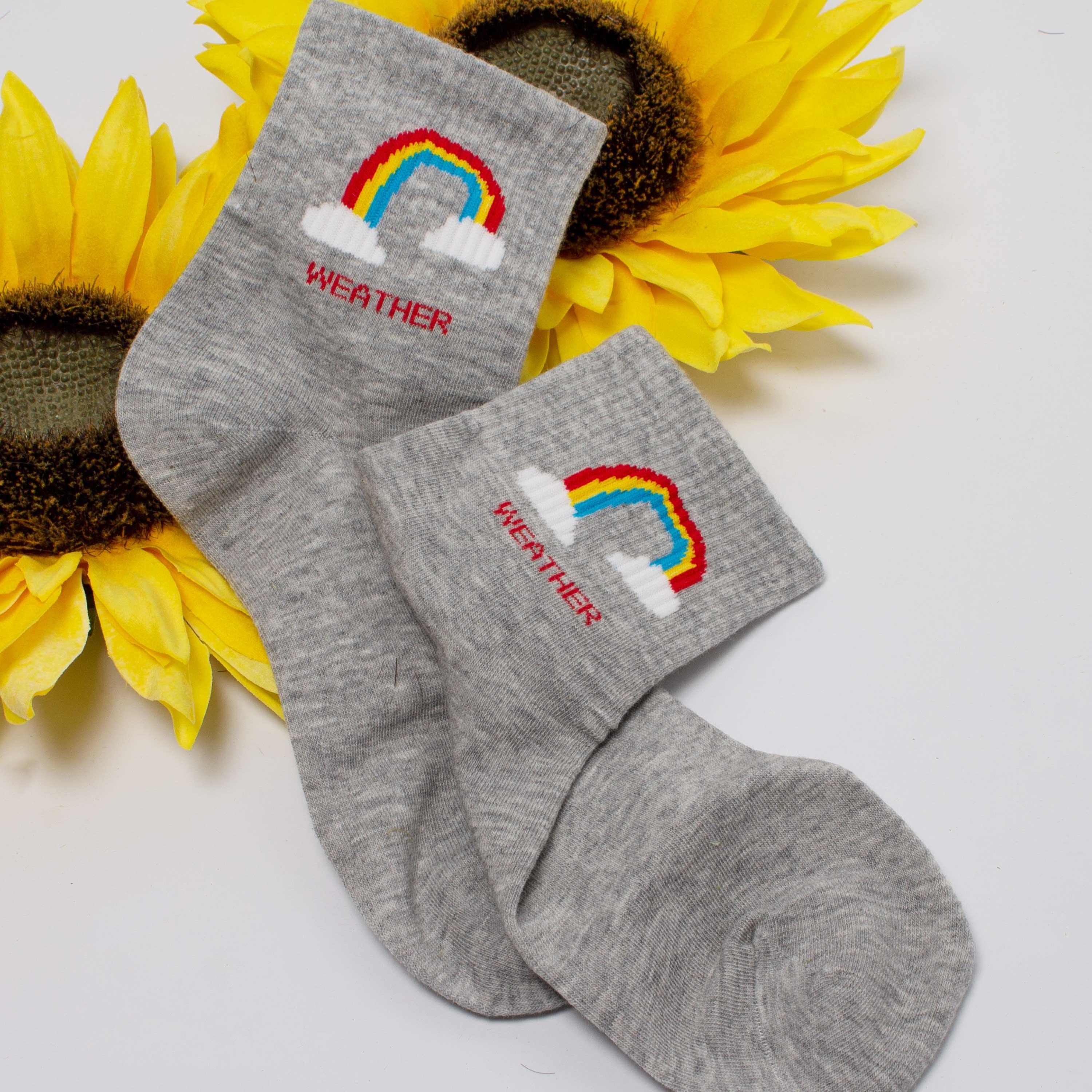 Womens Cute Weather Icon Crew Socks - BUCKET POPCORN