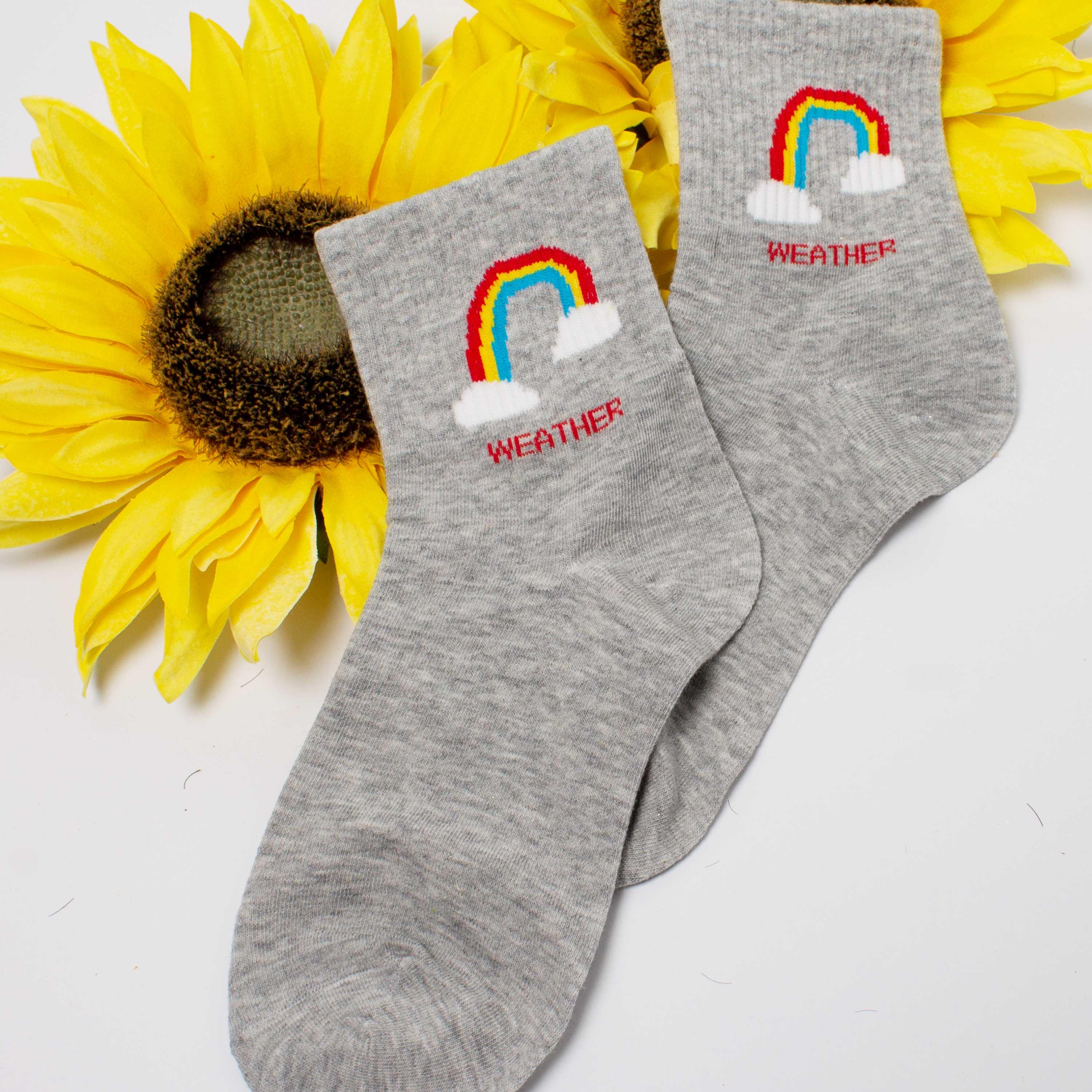Womens Cute Weather Icon Crew Socks - BUCKET POPCORN