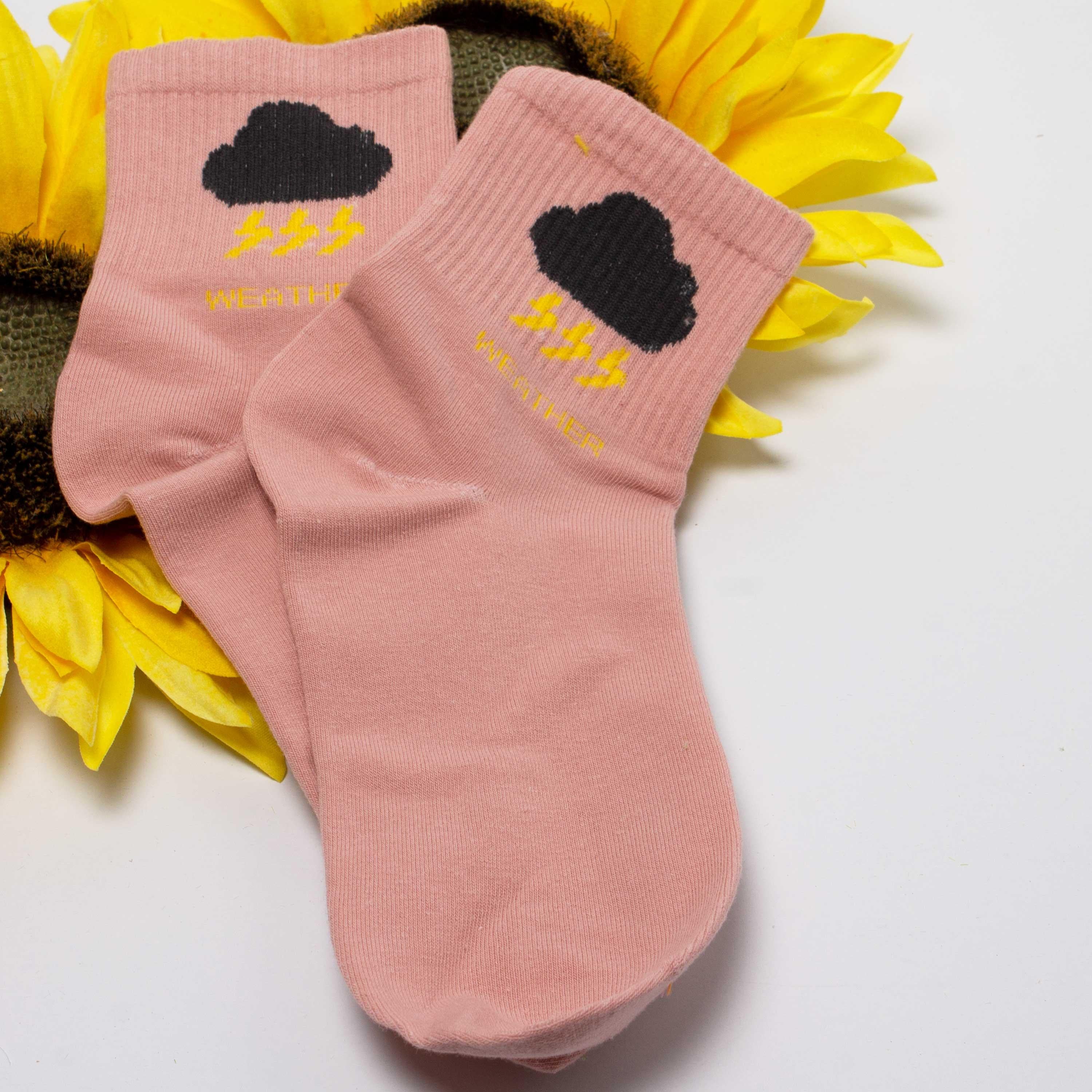 Womens Cute Weather Icon Crew Socks - BUCKET POPCORN