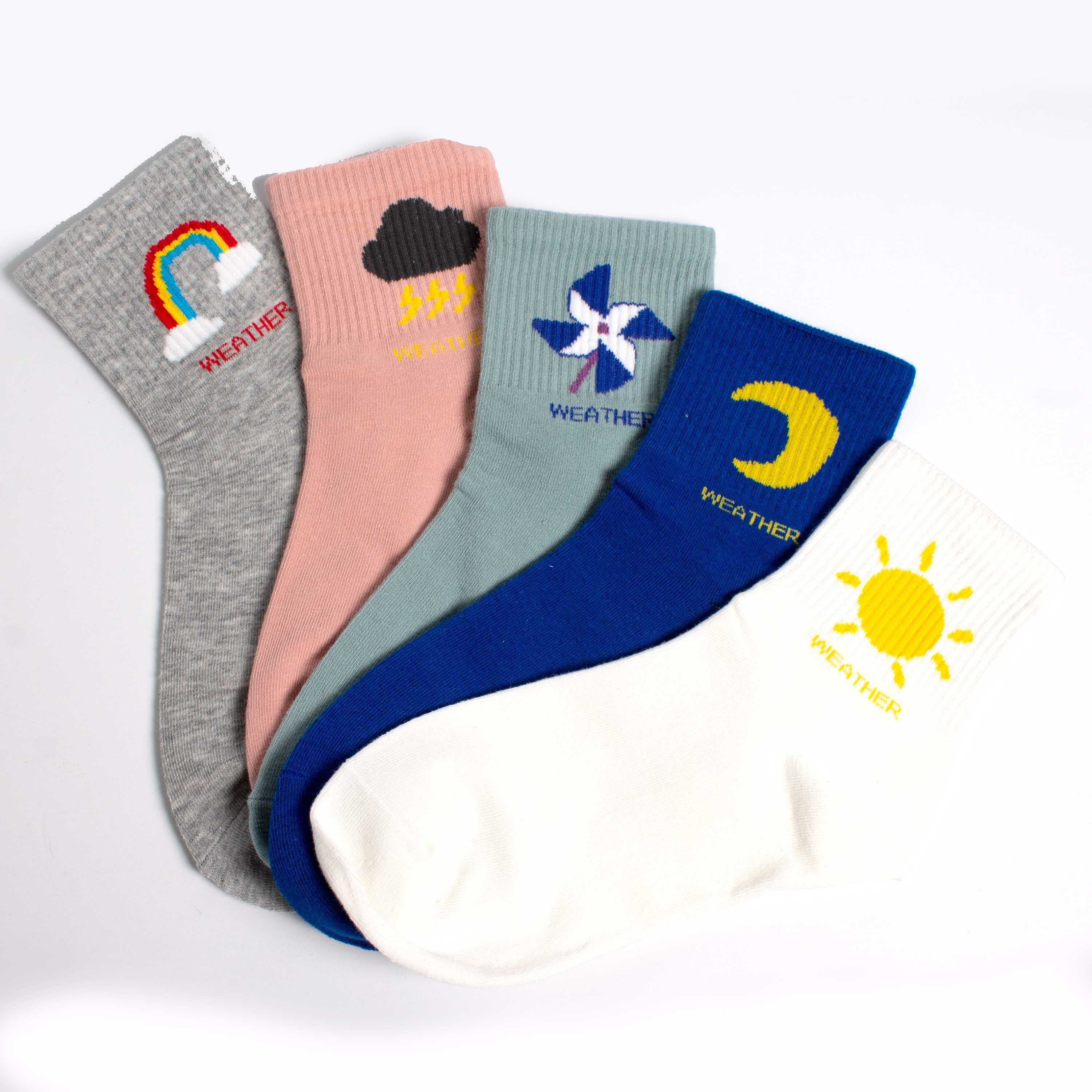 Womens Cute Weather Icon Crew Socks - BUCKET POPCORN