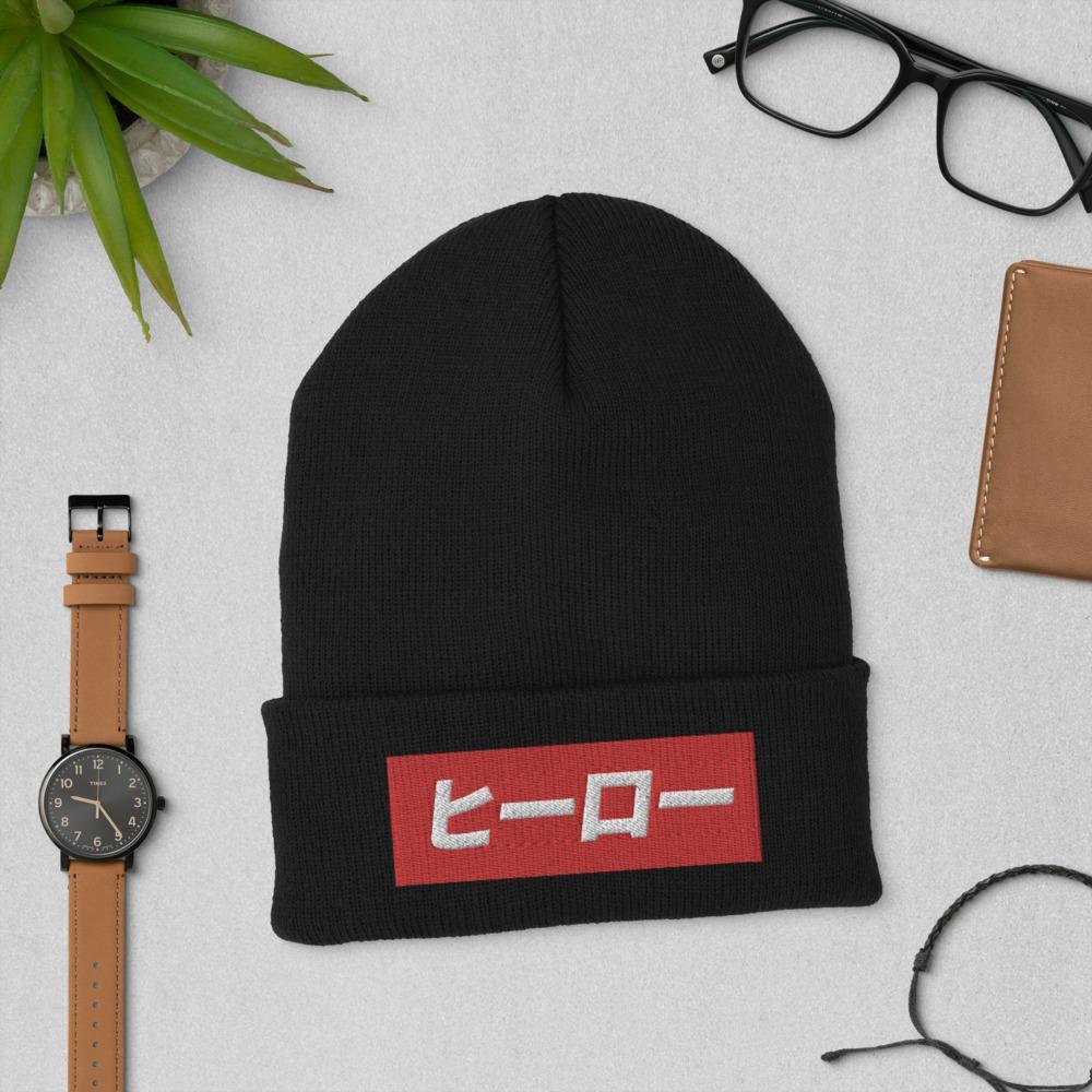 Japanese Word Hero Embroidered Unisex Cuffed Beanie - BUCKET POPCORN