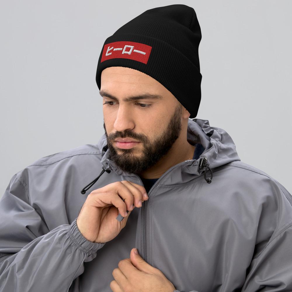 Japanese Word Hero Embroidered Unisex Cuffed Beanie - BUCKET POPCORN