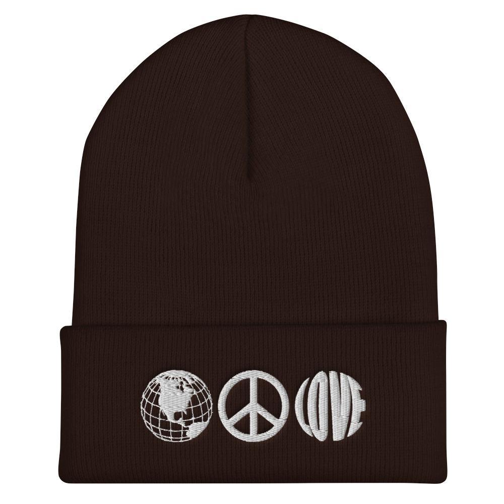 Peace and Love Unisex Embroidered Cuffed Beanie - BUCKET POPCORN