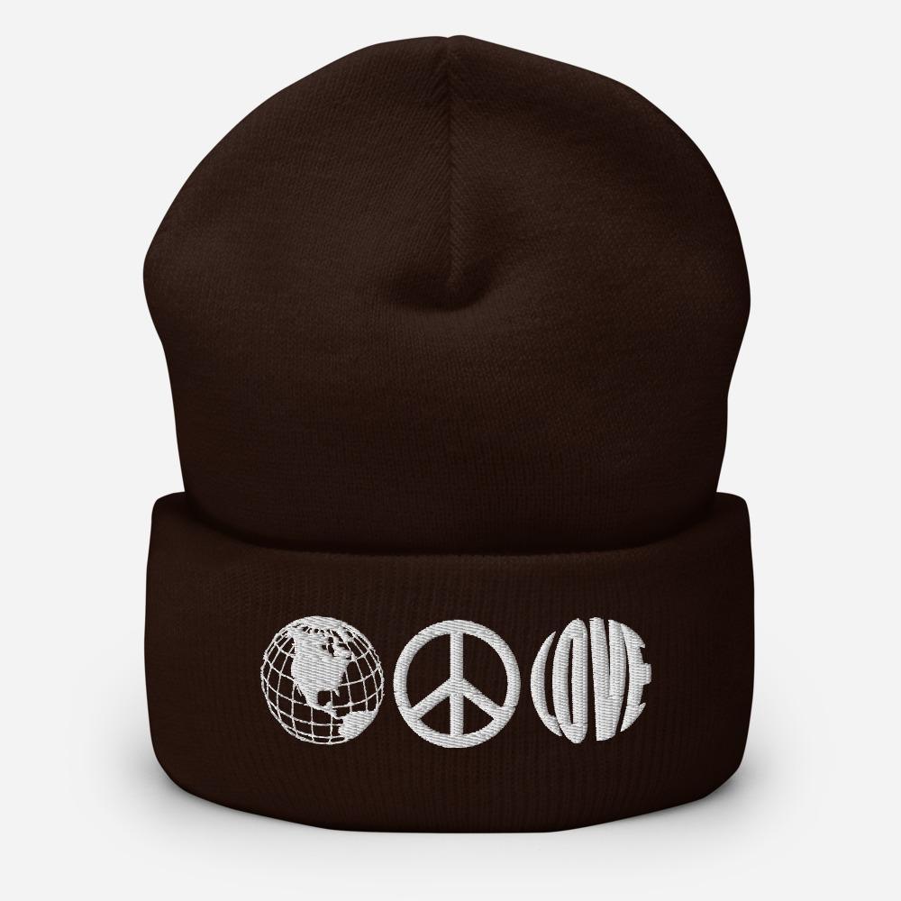 Peace and Love Unisex Embroidered Cuffed Beanie - BUCKET POPCORN