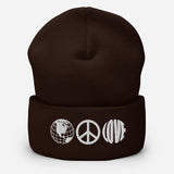 Peace and Love Unisex Embroidered Cuffed Beanie - BUCKET POPCORN