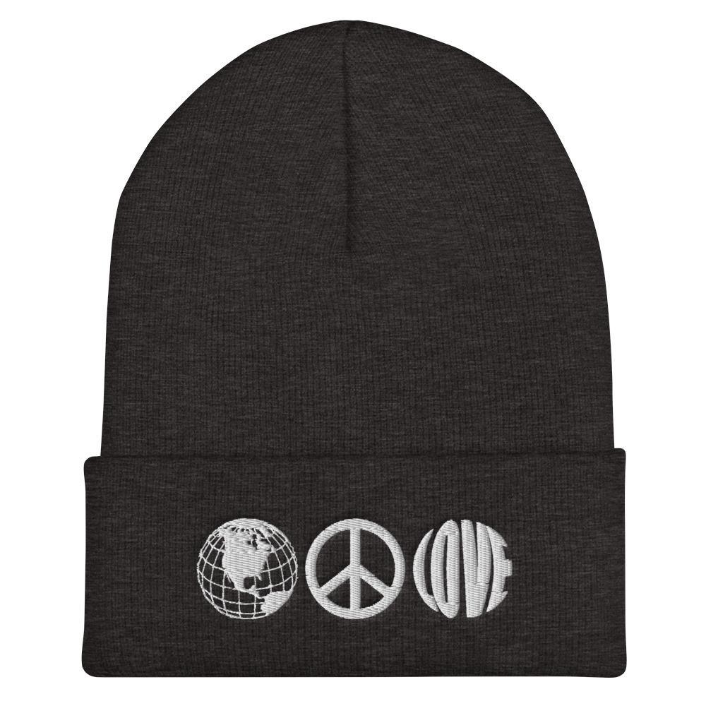 Peace and Love Unisex Embroidered Cuffed Beanie - BUCKET POPCORN