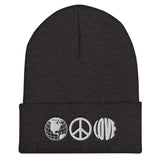 Peace and Love Unisex Embroidered Cuffed Beanie - BUCKET POPCORN
