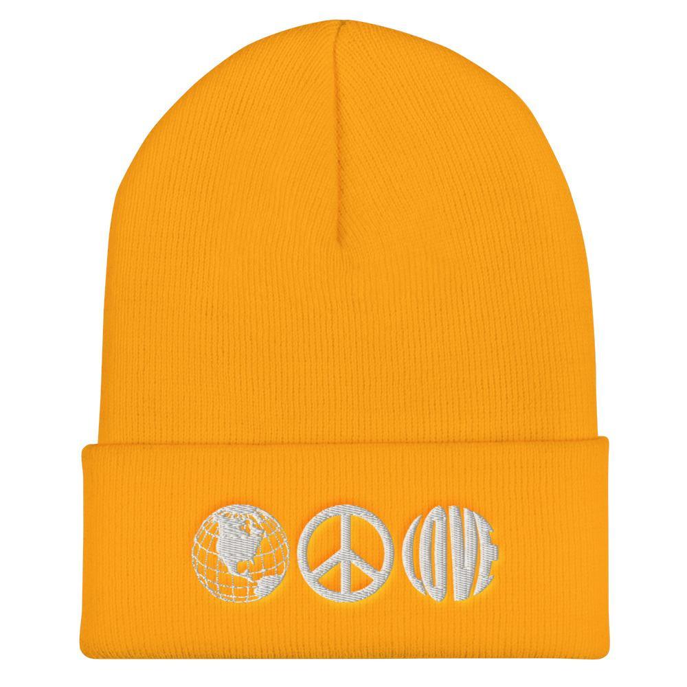 Peace and Love Unisex Embroidered Cuffed Beanie - BUCKET POPCORN