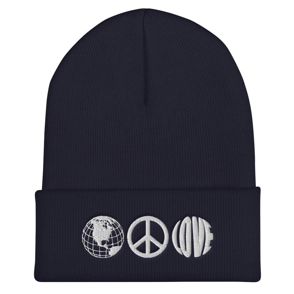 Peace and Love Unisex Embroidered Cuffed Beanie - BUCKET POPCORN