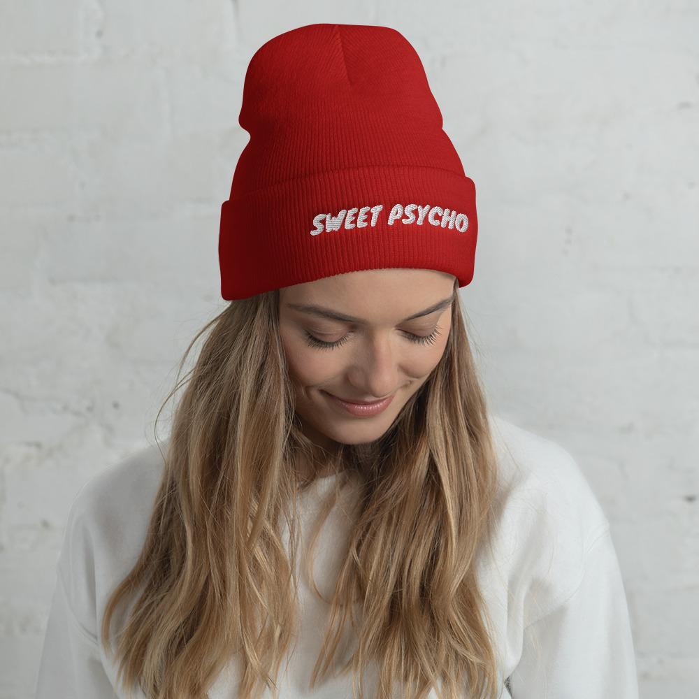 Sweet Psycho Funny Embroidered Unisex Cuffed Beanie - BUCKET POPCORN