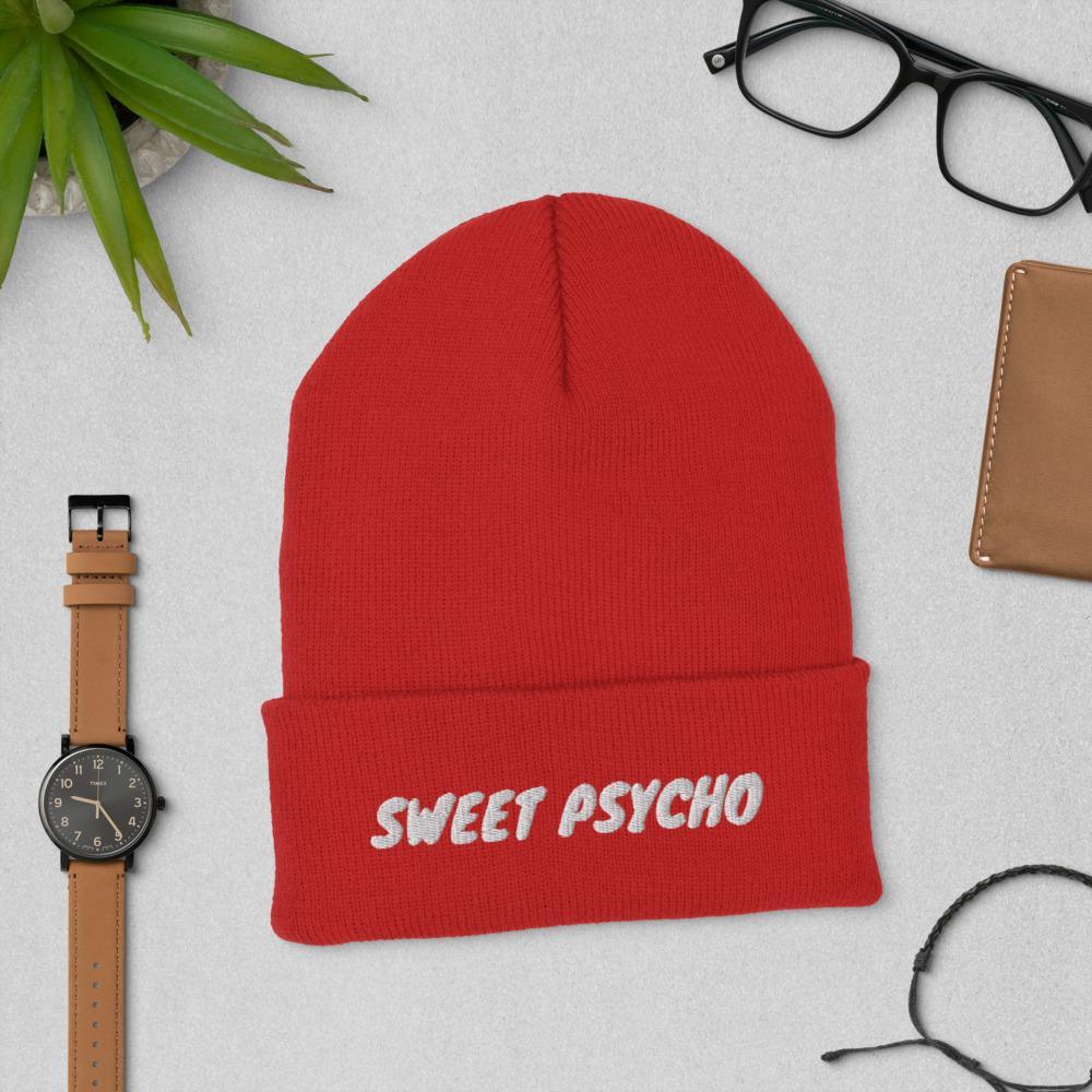 Sweet Psycho Funny Embroidered Unisex Cuffed Beanie - BUCKET POPCORN