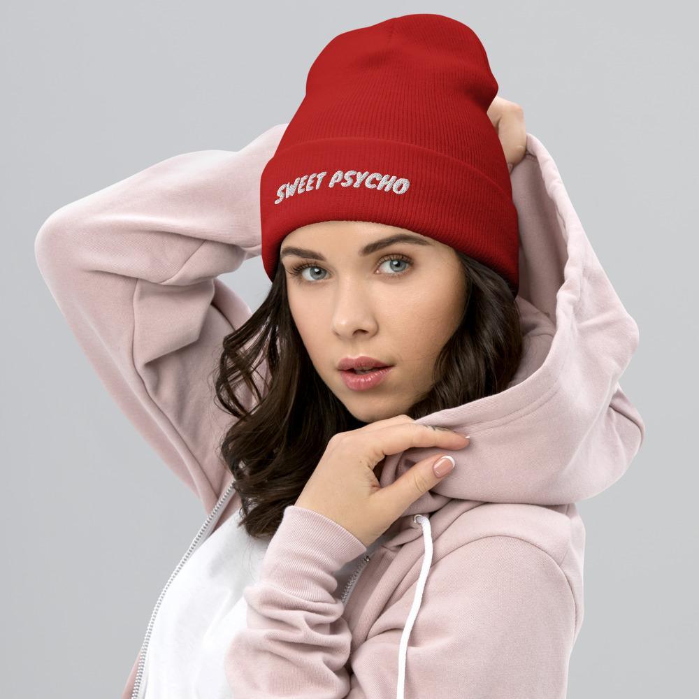 Sweet Psycho Funny Embroidered Unisex Cuffed Beanie - BUCKET POPCORN