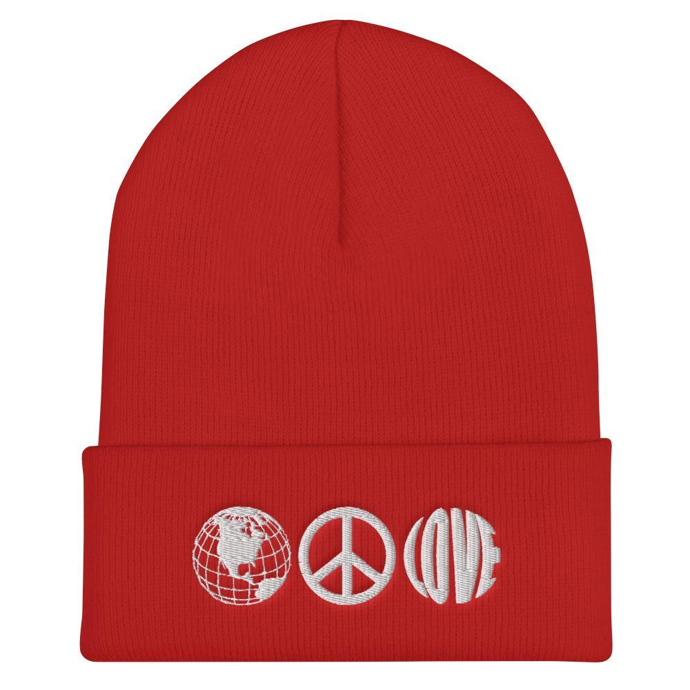 Peace and Love Unisex Embroidered Cuffed Beanie - BUCKET POPCORN