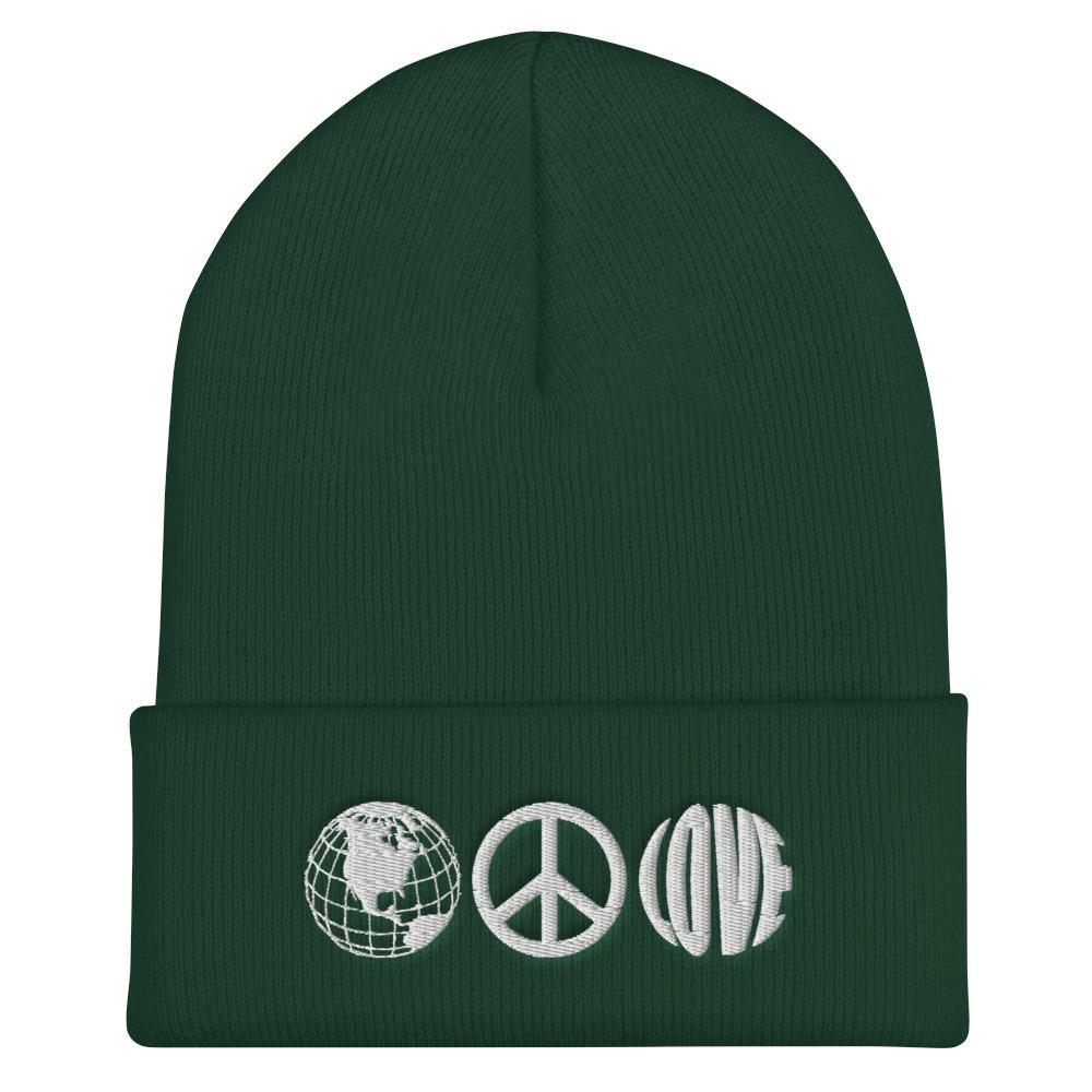 Peace and Love Unisex Embroidered Cuffed Beanie - BUCKET POPCORN