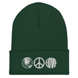 Peace and Love Unisex Embroidered Cuffed Beanie