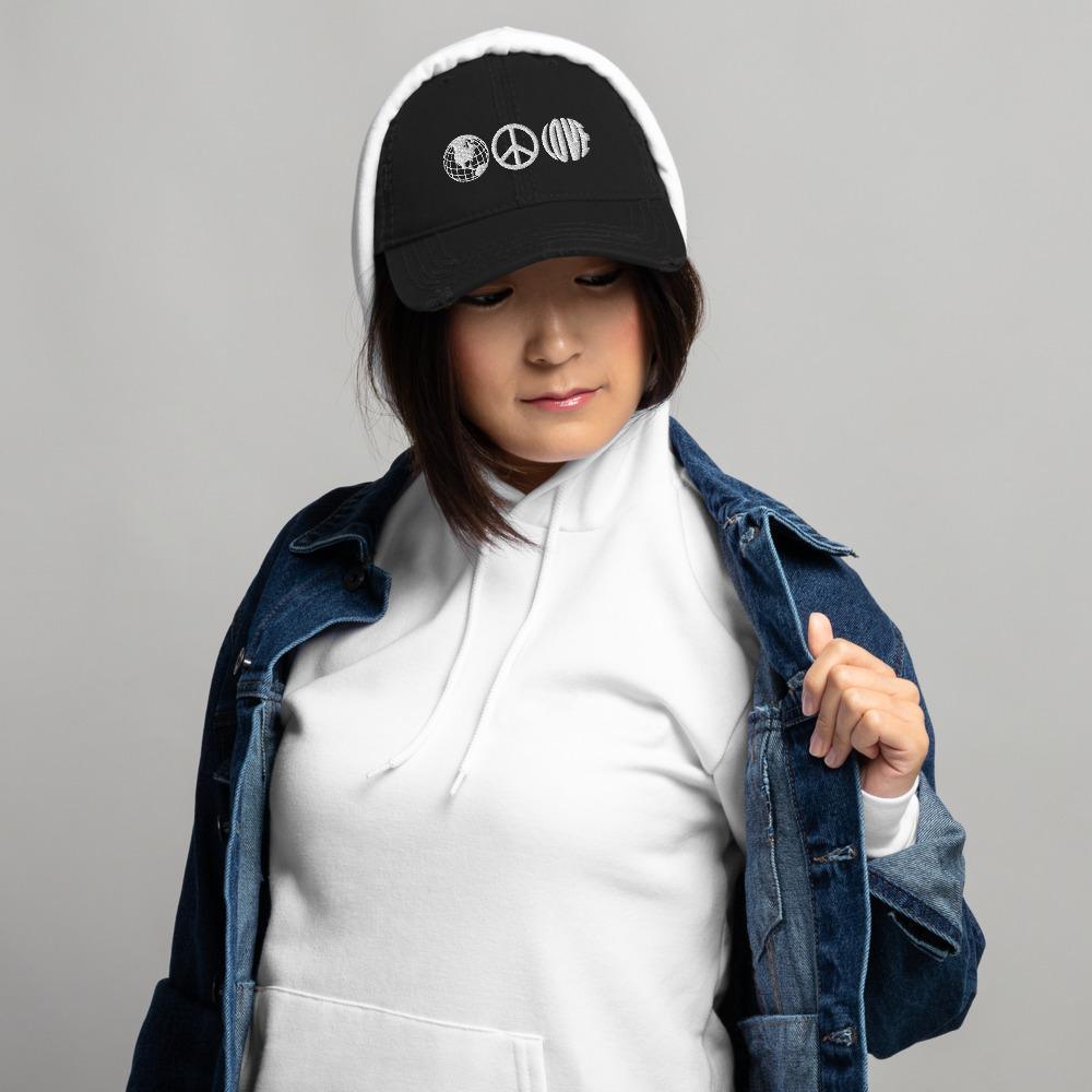 Love and Peace Embroidered Unisex Distressed Dad Hat - BUCKET POPCORN