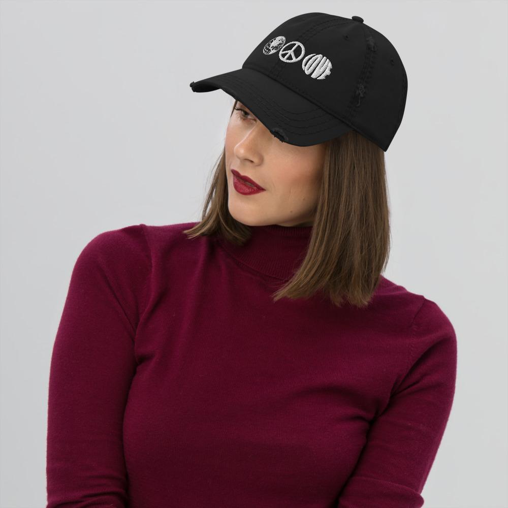 Love and Peace Embroidered Unisex Distressed Dad Hat - BUCKET POPCORN