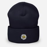 Cute Smiley Face Daisy Embroidered Unisex Cuffed Beanie - BUCKET POPCORN