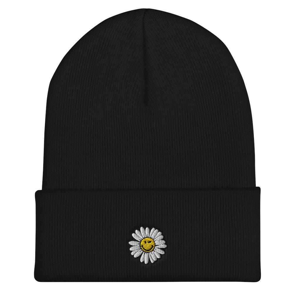 Cute Smiley Face Daisy Embroidered Unisex Cuffed Beanie - BUCKET POPCORN
