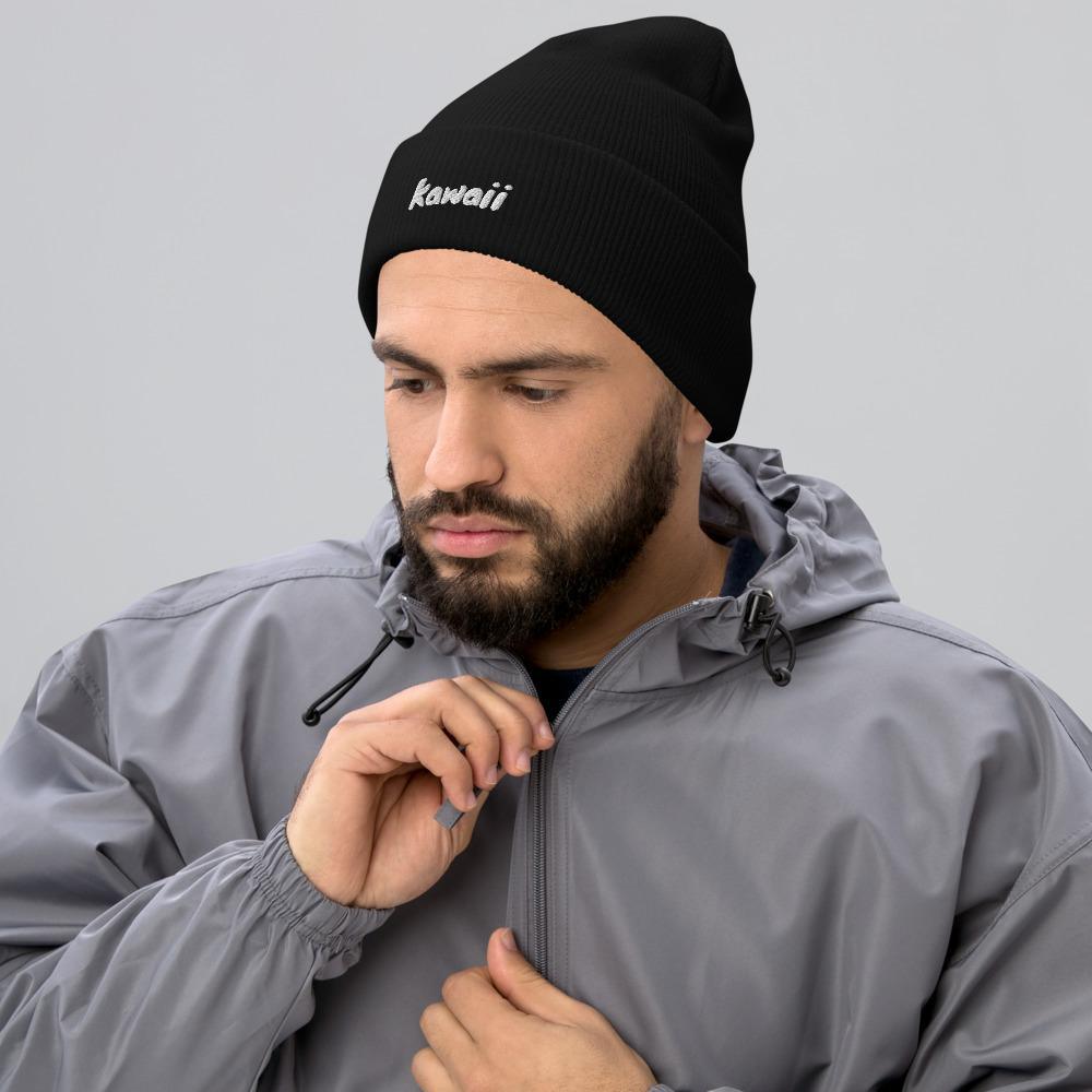 Kawaii Japanese Word Embroidered Unisex Cuffed Beanie - BUCKET POPCORN