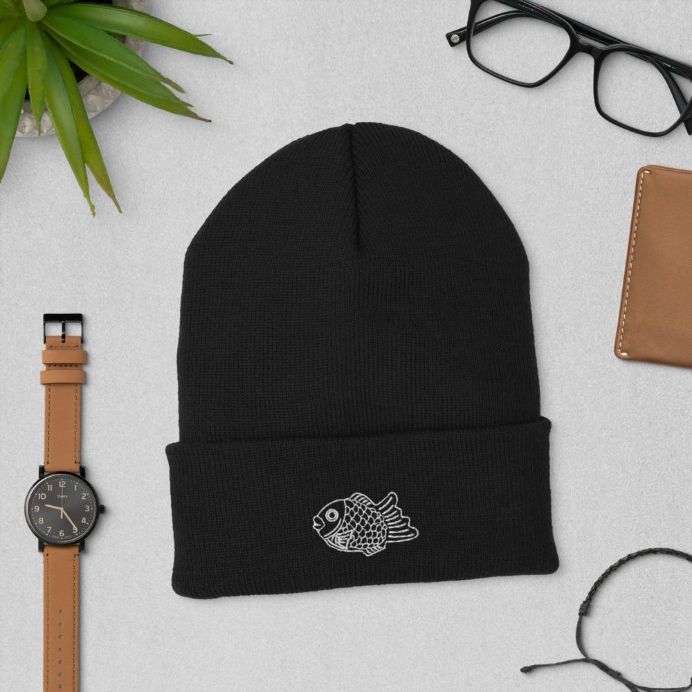 Taiyaki Waffle Fish Icon Embroidered Unisex Cuffed Beanie - BUCKET POPCORN