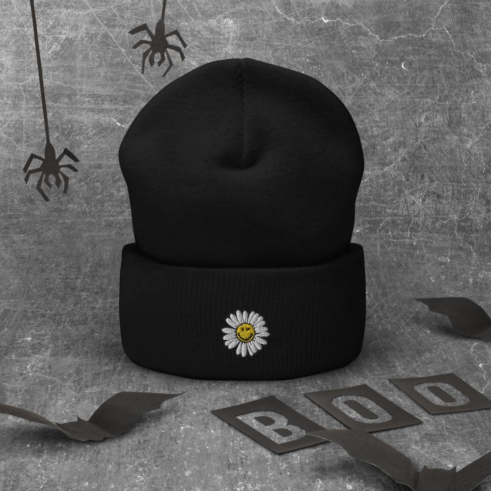Cute Smiley Face Daisy Embroidered Unisex Cuffed Beanie - BUCKET POPCORN