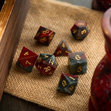 African Bloodstone Hand Carved Gemstone DND Dice Set