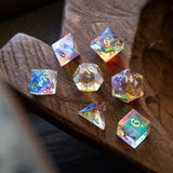 Gemstone Dichroic Glass Hand Carved DND Dice Set